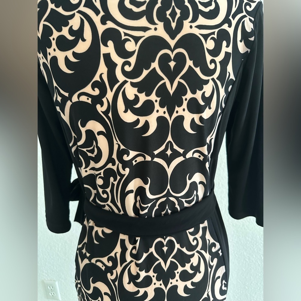 Sheath Baroque Print Pink and Black Dress with Side Tie - Picture 8 of 8